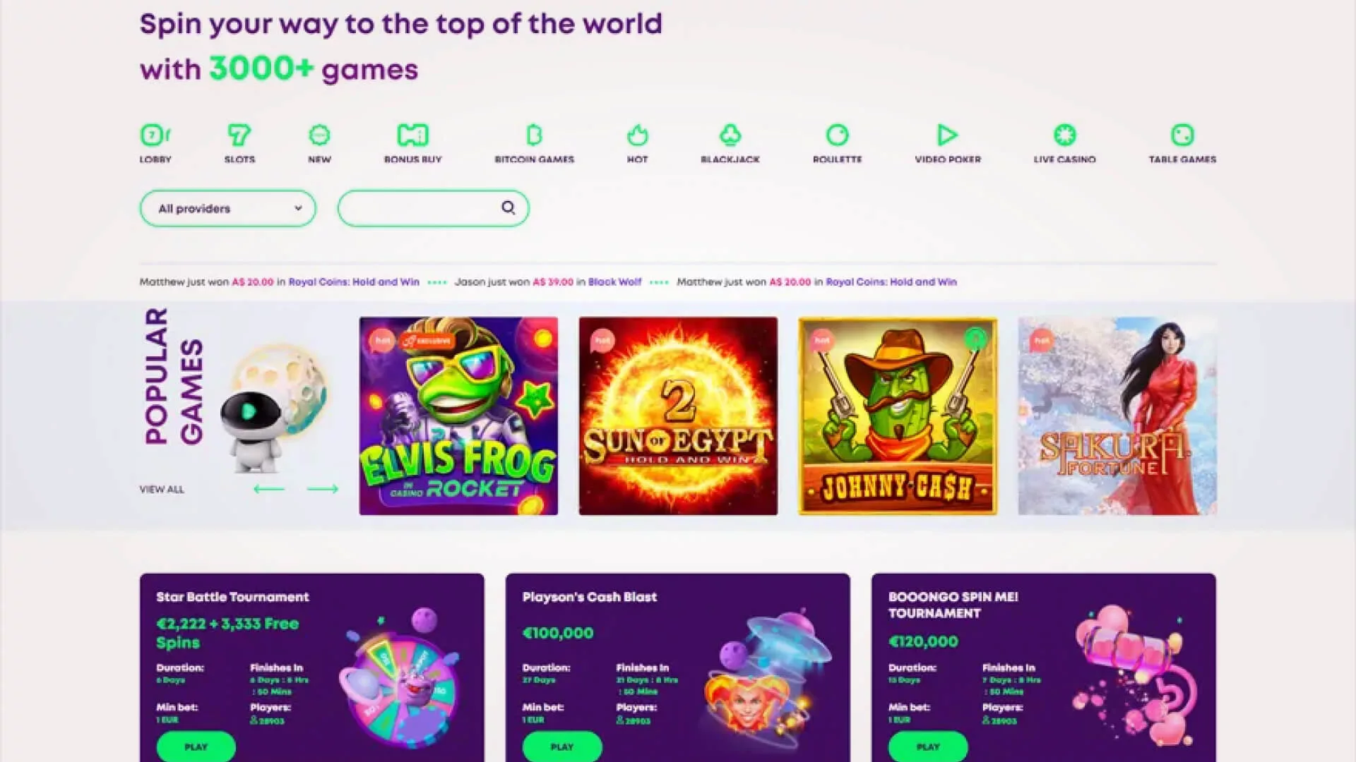 Rocket Casino Games selection 